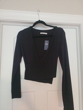 Black Cropped Wrap Top